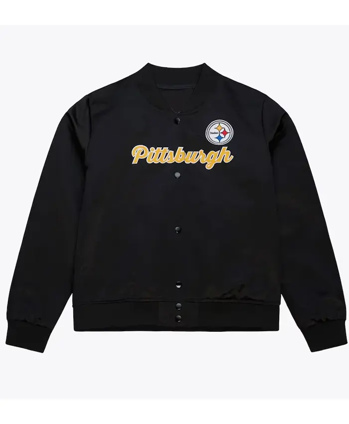 Pittsburgh Steelers Throwback Graphics Black Satin Jacket