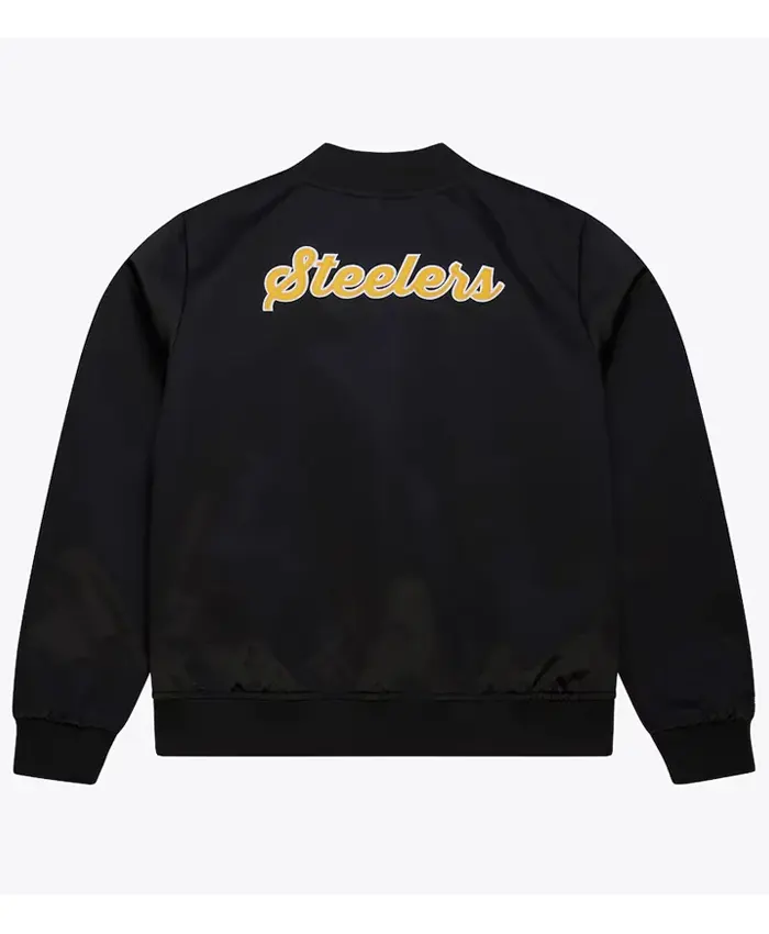 Pittsburgh Steelers Throwback Graphics Full Snap Black Satin Jacket