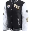 Pittsburgh Steelers WEAR By Erin Andrews Black And White Full Snap Varsity Puffer Jacket