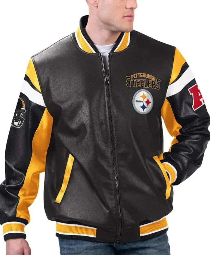 Pittsburgh Steelers Zip Up Varsity Leather Jacket
