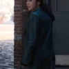 Play Dirty 2025 Rosa Salazar Black Leather Trench Coat