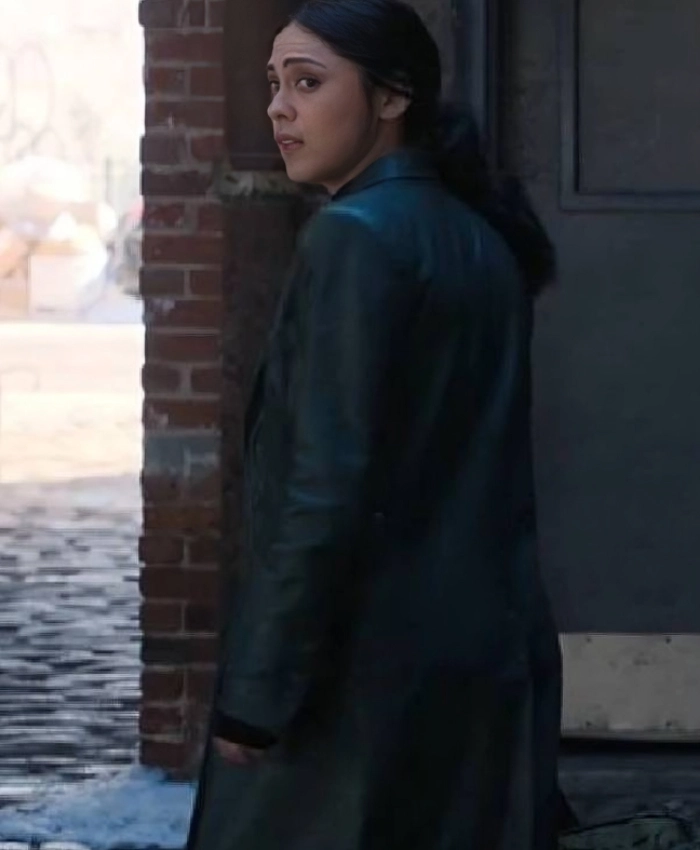 Play Dirty 2025 Rosa Salazar Black Leather Trench Coat