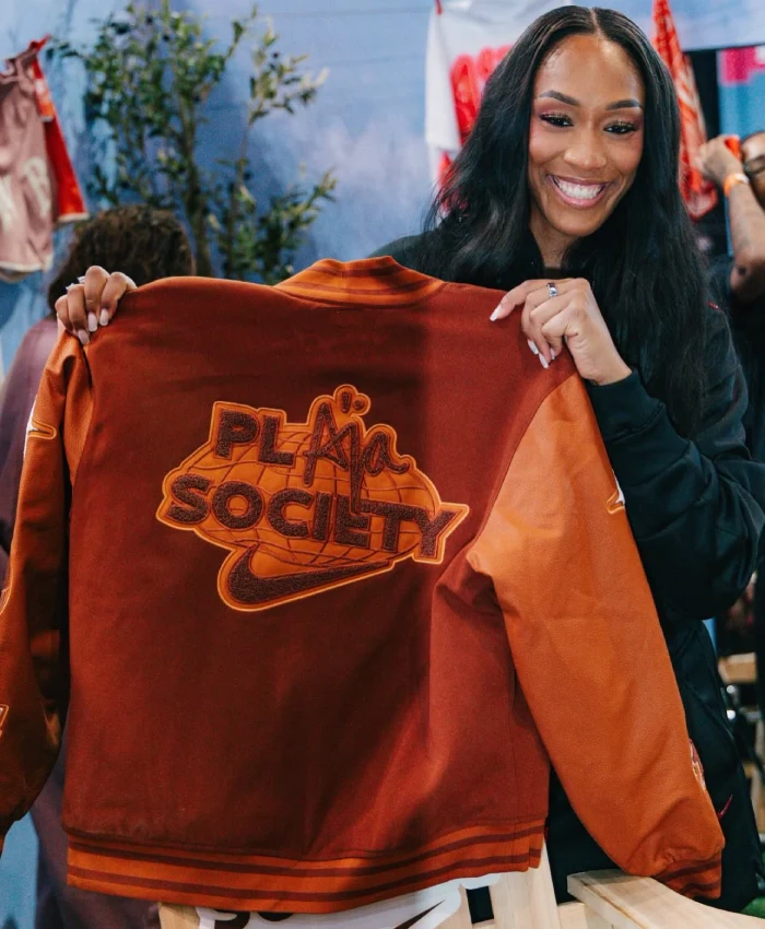 Playa Society x Nike Leather Sleeves Varsity Jacket