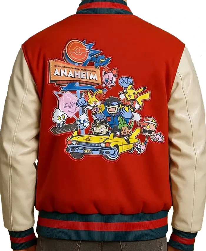 Pokemon World Championships 2025 Anaheim Red And Beige Varsity Jacket