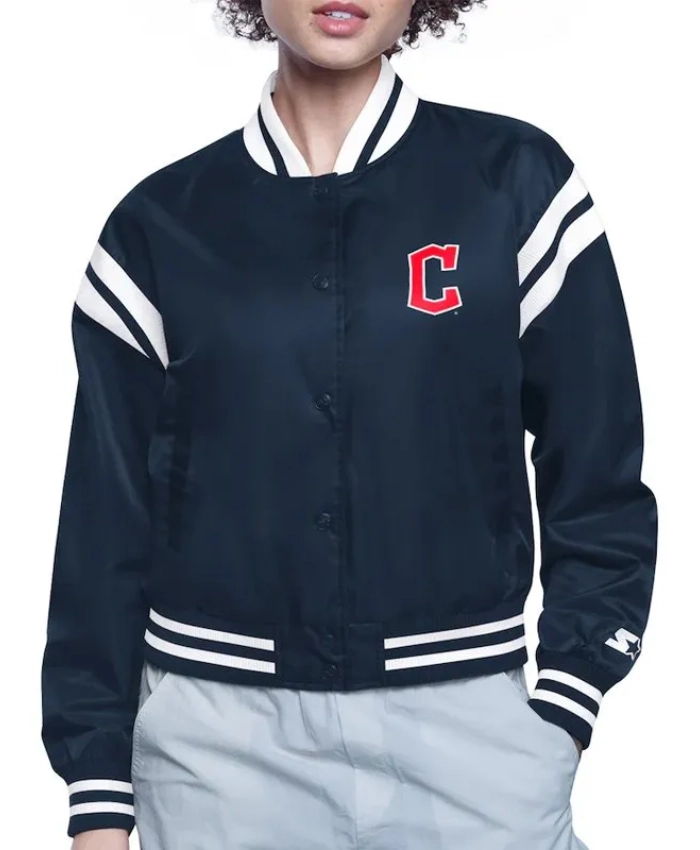 Printed Logo Cleveland Guardians Satin Varsity Jacket