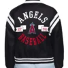 Printed Logo Los Angeles Angels Varsity Full Snap Satin Jacket