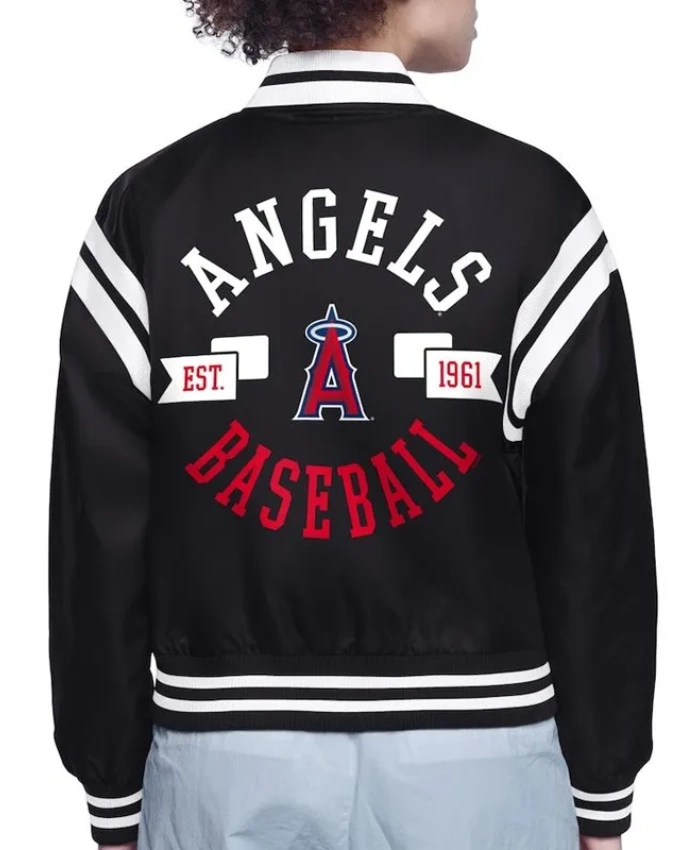 Printed Logo Los Angeles Angels Varsity Full Snap Satin Jacket