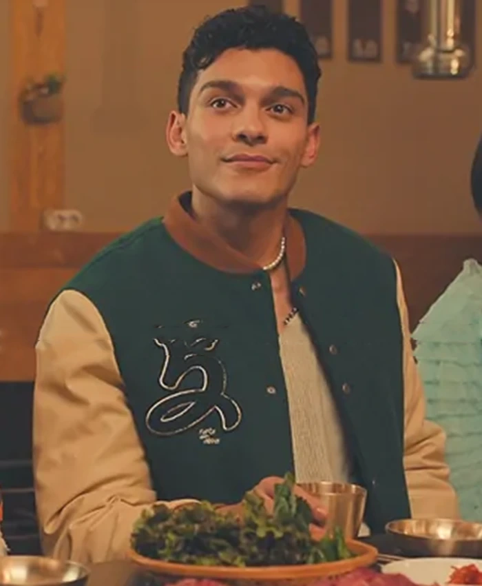 Q XO Kitty S02 Green And Beige Varsity Jacket