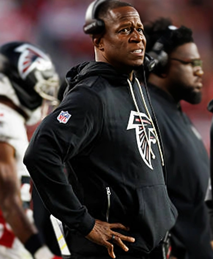 Raheem Morris 2025 Atlanta Falcons Coach Sideline Black Pullover Hoodie