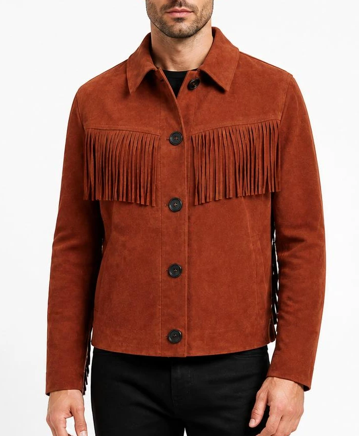 Ransom Canyon Season 2 Minka Kelly Fringe Suede Jacket Mens