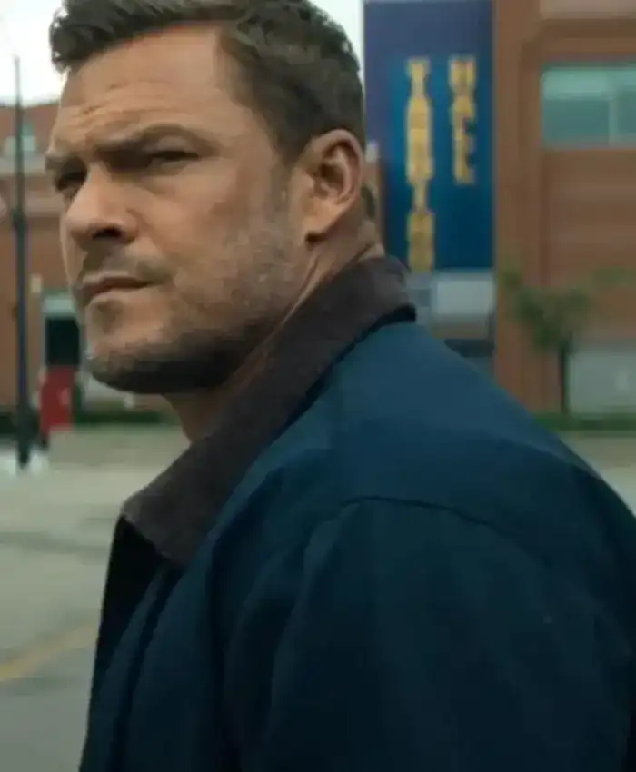 Reacher Alan Ritchson Blue Cotton Jacket