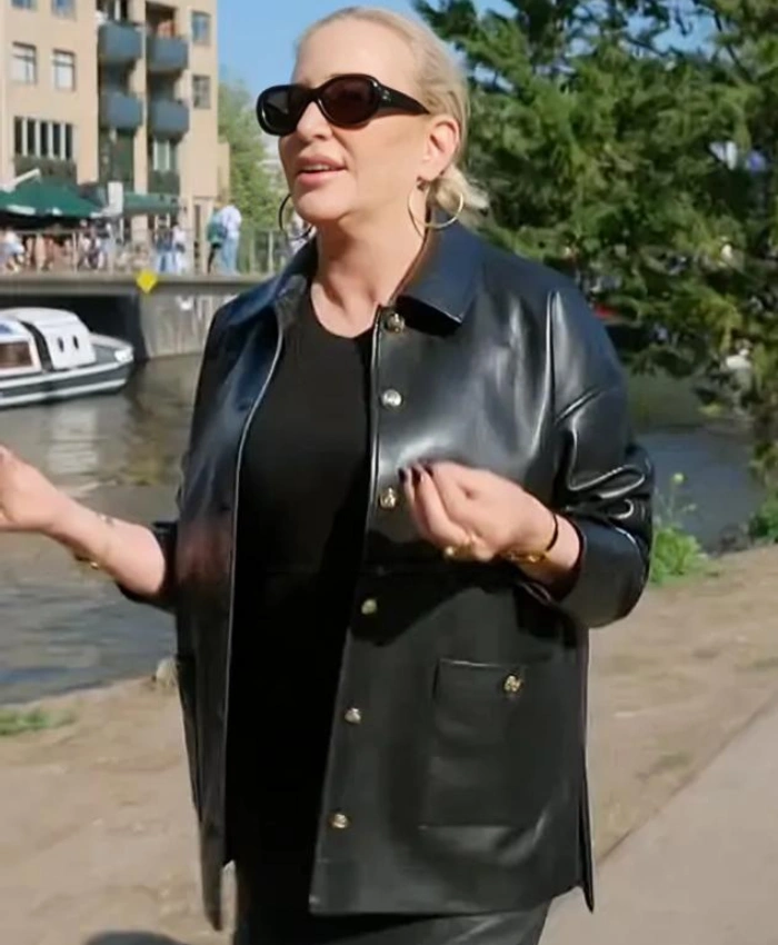 Real Housewives Of Orange County S19 Shannon Beador Black Leather Coat
