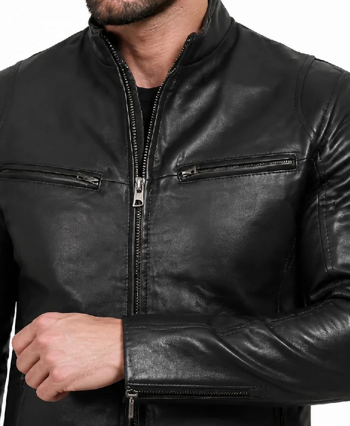 Real Leather Black Biker Style Jacket Men