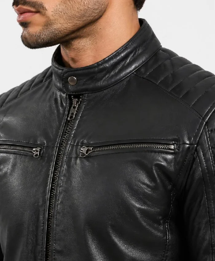Real Leather Black Biker Style Jacket Men