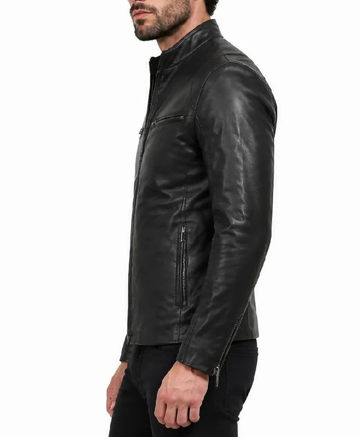 Real Leather Black Biker Style Jacket Mens