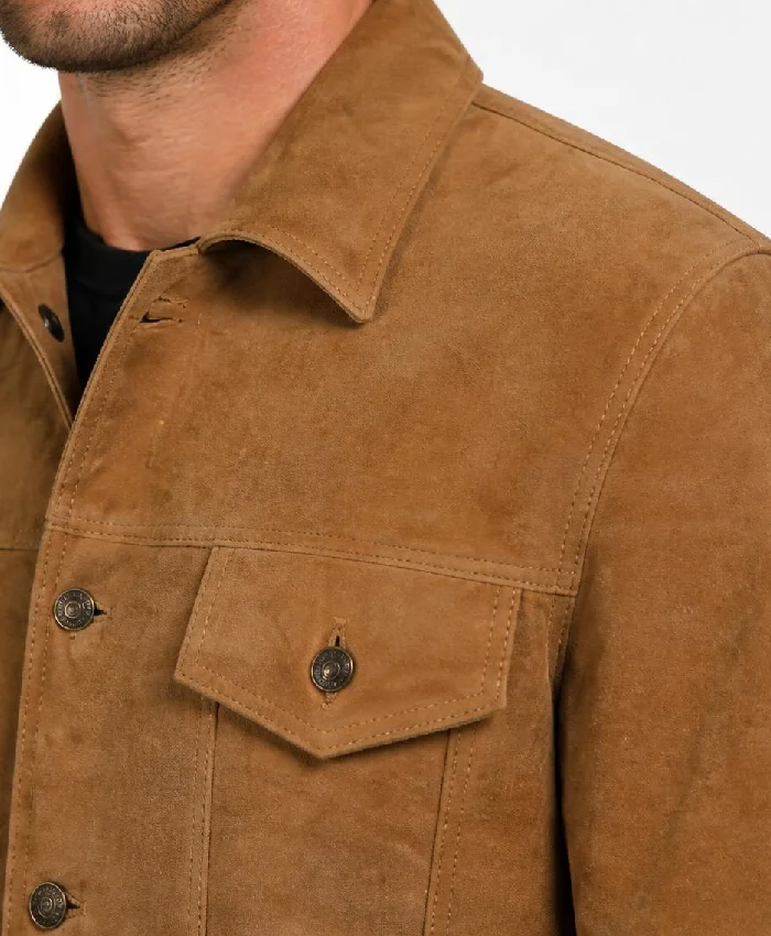 Real Suede Tan Trucker Jacket Men