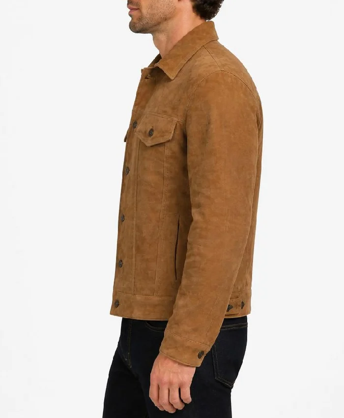 Real Suede Tan Trucker Jacket Mens