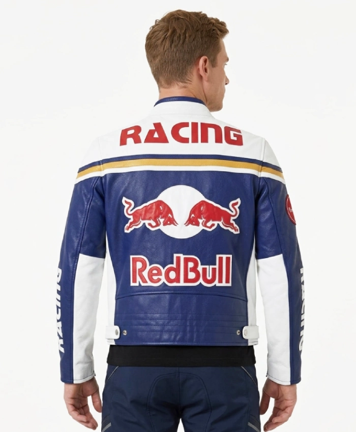 Red Bull Racing Themed Blue Motorcycle Jacket