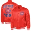Red Detroit Pistons Adaptive Bold Logo Varsity Full Snap Satin Jacket