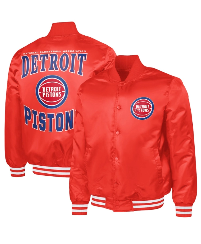 Red Detroit Pistons Adaptive Bold Logo Varsity Full Snap Satin Jacket