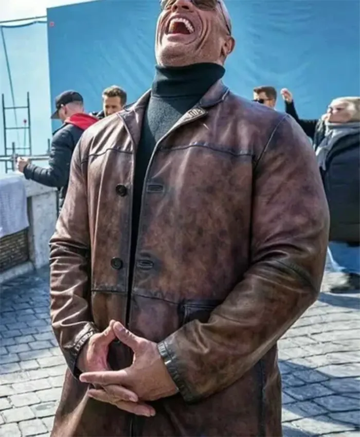 Red Notice Dwayne Johnson Brown Leather Coat