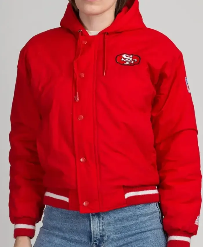 Red SF 49ers Cropped Hooded Jacket