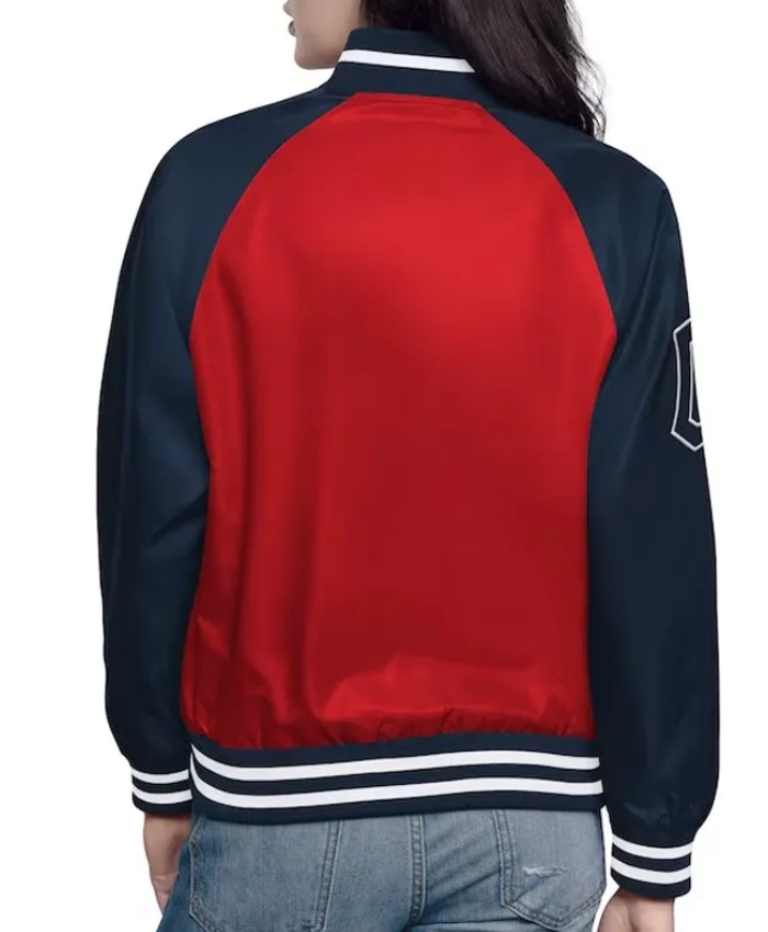 RedNavy Cleveland Guardians Home Run Full Snap Varsity Satin Jacket