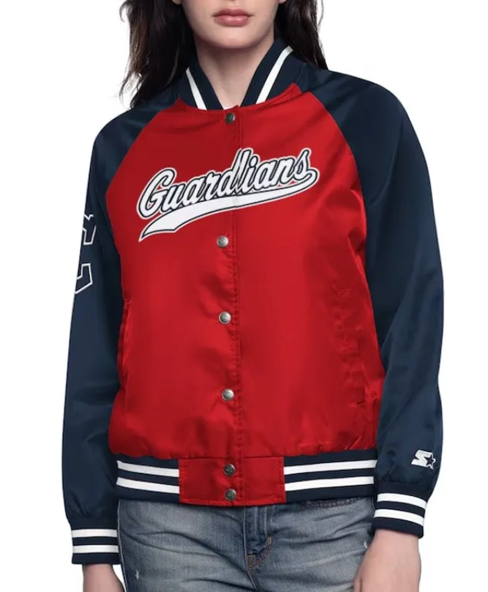 RedNavy Cleveland Guardians Home Run Varsity Satin Jacket