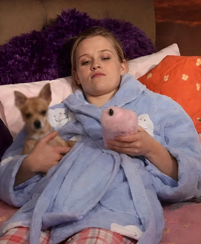 Reese Witherspoon Cloud Patches Light Blue Bathrobe - Image 2