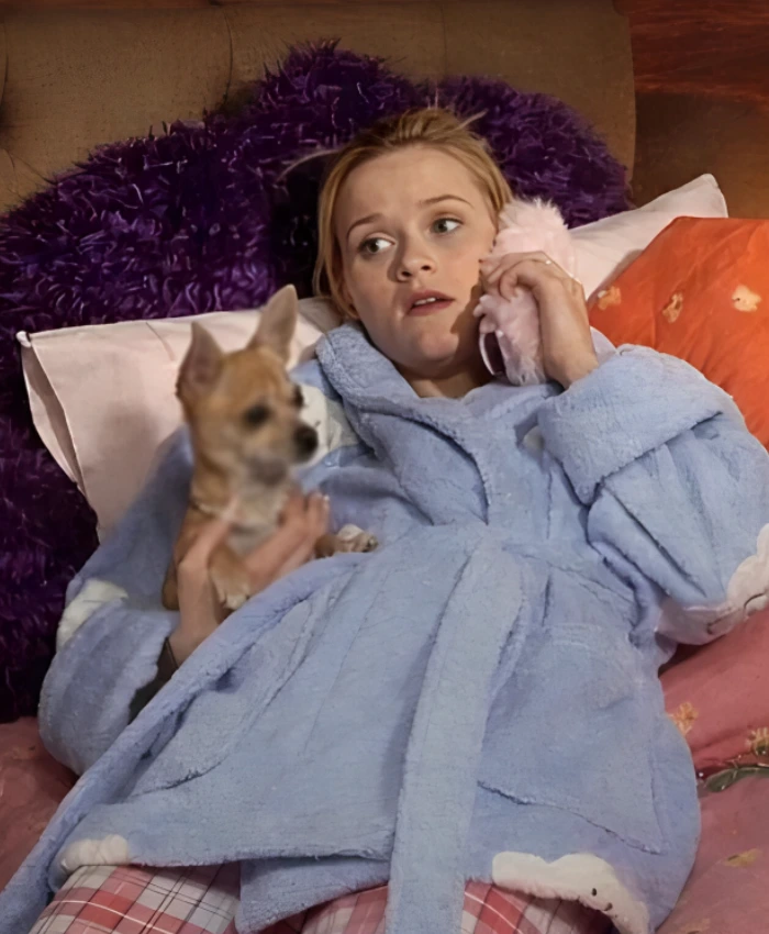 Reese Witherspoon Cloud Patches Light Blue Bathrobe - Image 3