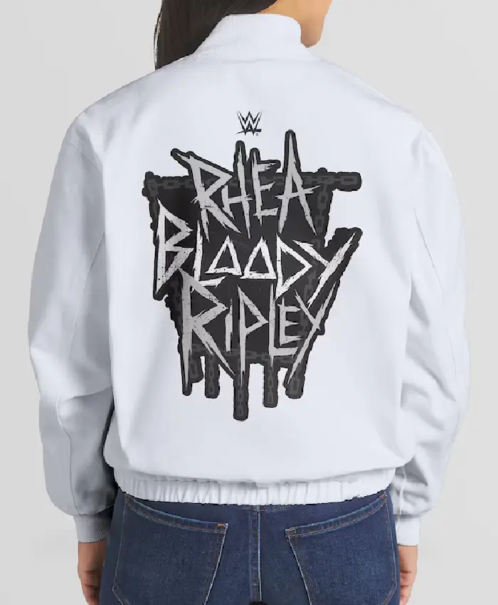 Alternative view of Rhea Ripley Erin Andrews White Bomber Jacket