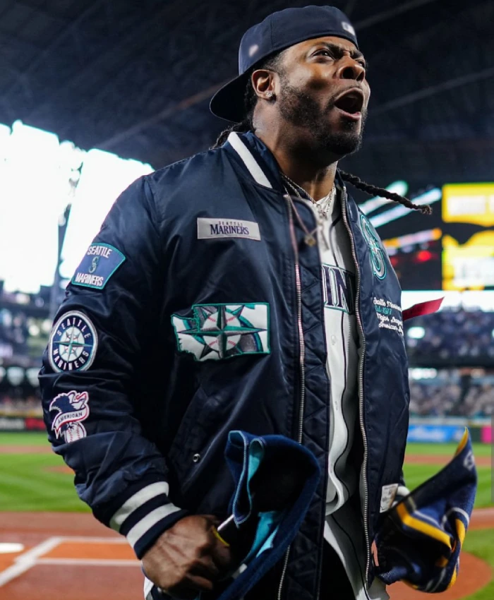 Richard Sherman Championship Series Seattle Mariners Navy Full Zip Bomber Jacket
