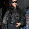 Rihanna Black Oversized Leather Bomber Jacket