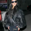 Rihanna Black Oversized Leather Jacket