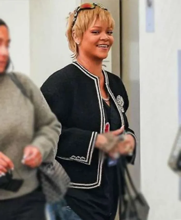 Rihanna Tweed Black Jacket