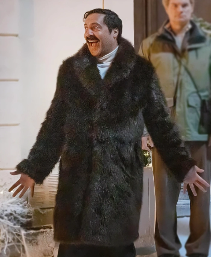 Roberto Salazar Movie Champagne Problems 2025 Sean Amsing Brown Fur Coat