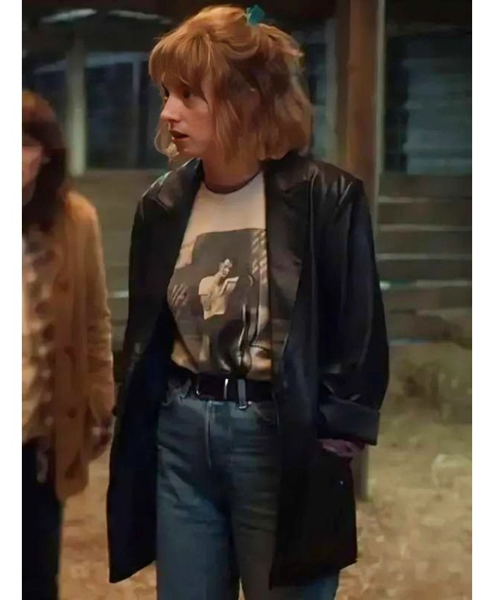 Robin Buckley Stranger Things S05 Black Leather Coat