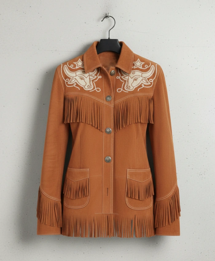 Rock A Retro Rodeo Brown Suede Fringed Jacket For Womens