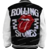 Rolling Stones Black Full Snap Wool And PU Leather Varsity Jacket