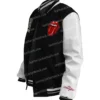 Rolling Stones Black Full Snap Wool And PU Leather Varsity Jacket For Unisex
