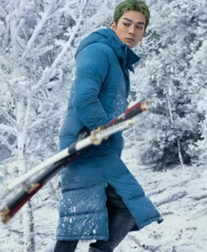 Roronoa Zoro One Piece TV Series S02 Mackenyu Blue Puffer Hooded Coat