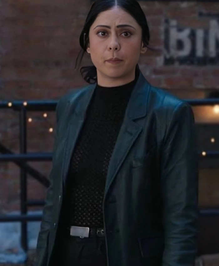 Rosa Salazar Film Play Dirty 2025 Zen Leather Black Trench Coat