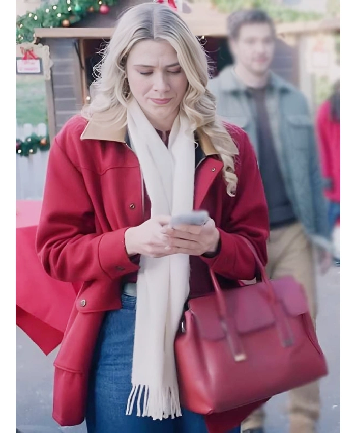 Rose Reid Film Christmas On Every Page 2025 Rosemary Red Wool Coat