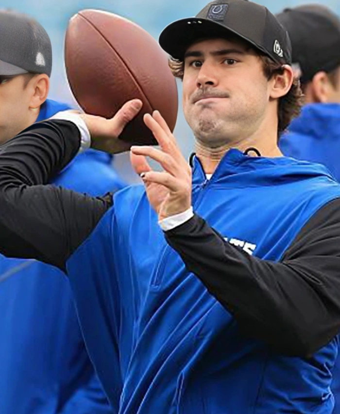 Royal And Black Daniel Jones Indianapolis Colts Sideline Half Zip Hoodie Jacket