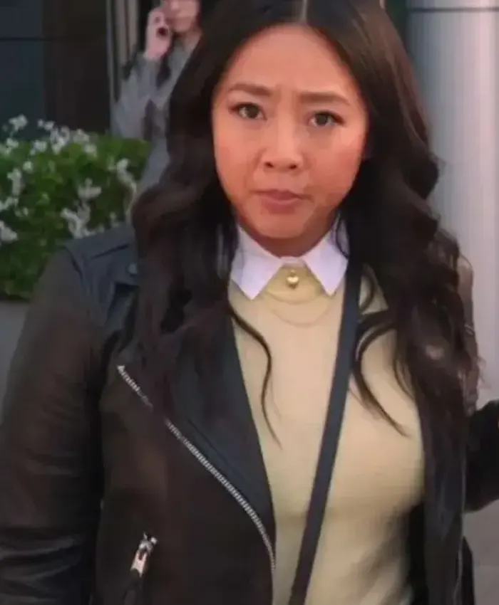 Ruby Laid Black Leather Biker Jacket