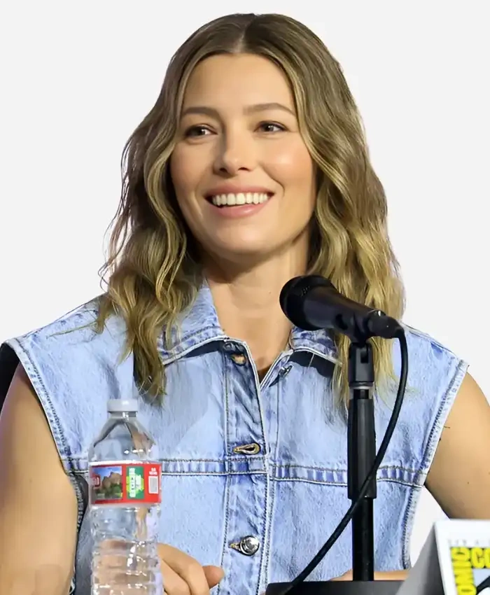 SDCC 2026 Jessica Biel Blue Denim Vest