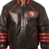 SF 49ers Black Leather Bomber Jacket