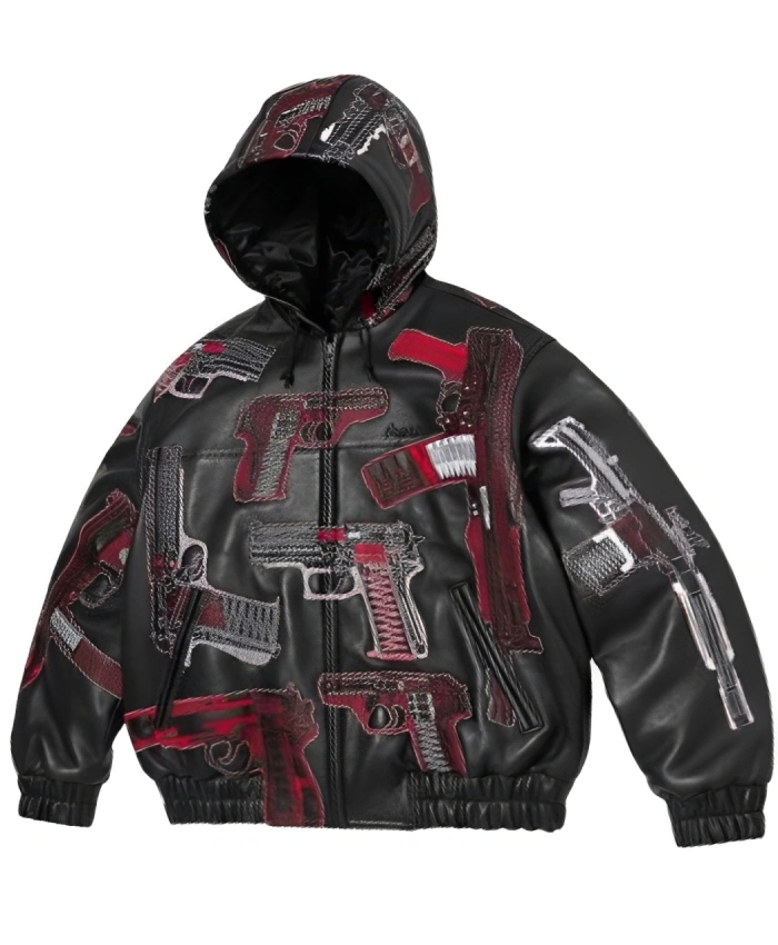 SS26 Supreme Guns Leather Hooded Jacket In Black