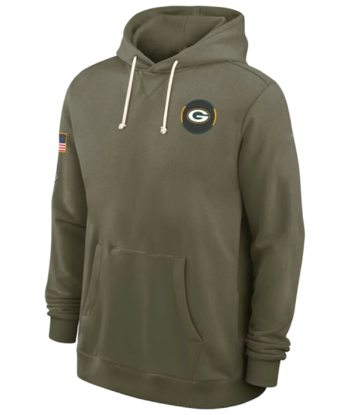 Salute To Service Green Bay Packers Olive 2025 Sideline Unisex Hoodie