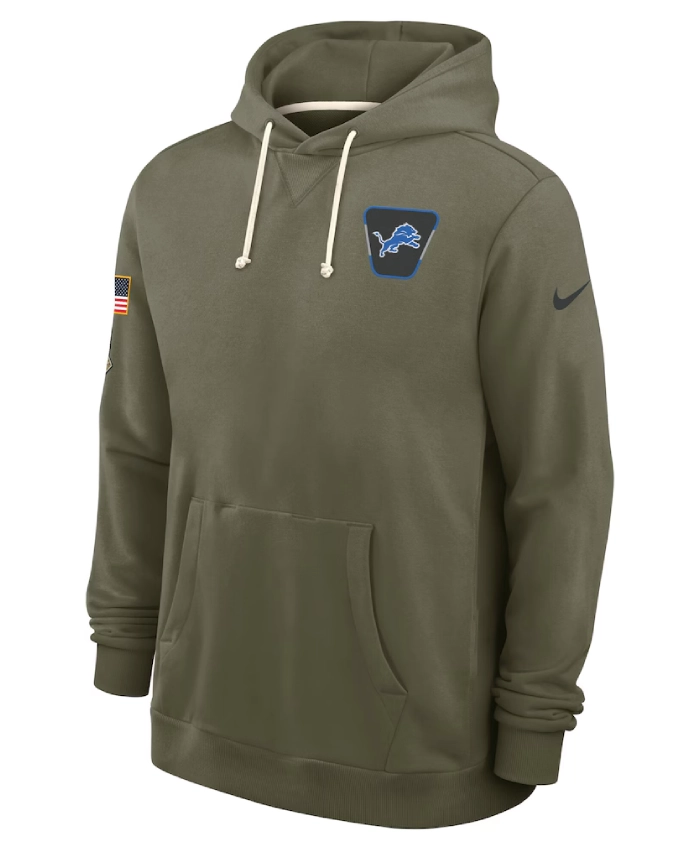 Salute To Service 2025 Detroit Lions Sideline Standard Issue Dri FIT Olive Hoodie